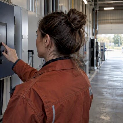 Electrician adjusting an EV charging power controller