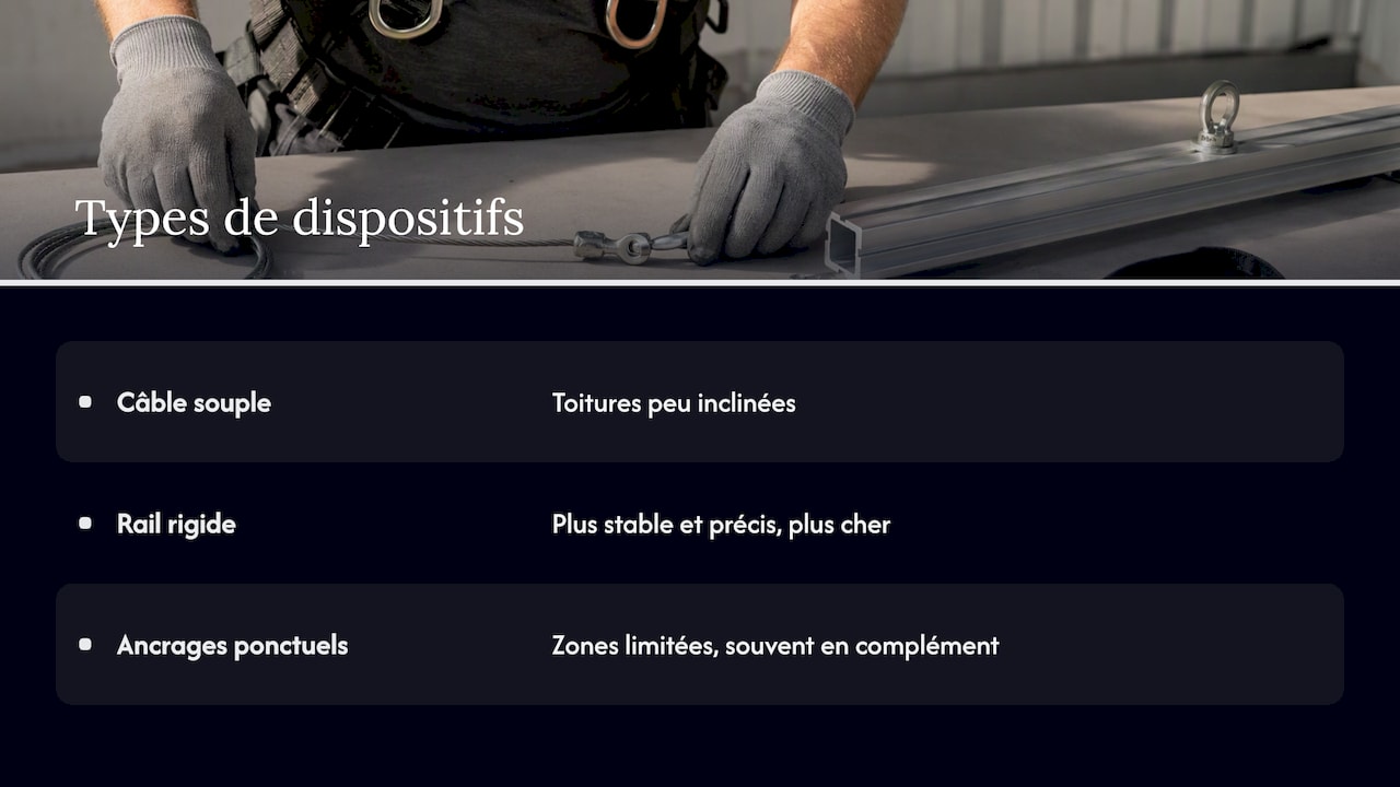 Trois types de dispositifs d’ancrage en toiture